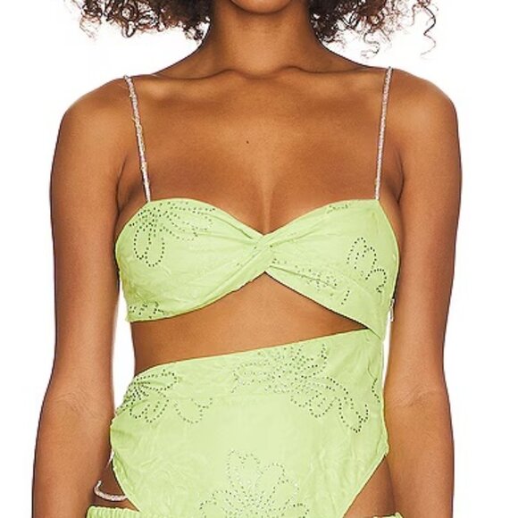 NEW FOR LOVE AND LEMONS ANNA GREEN JEWELED BODYSUIT TOP SIZE S - Picture 2 of 14